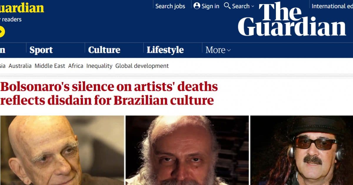 The Guardian repercute omissão do governo do Brasil sobre mortes de artistas na pandemia