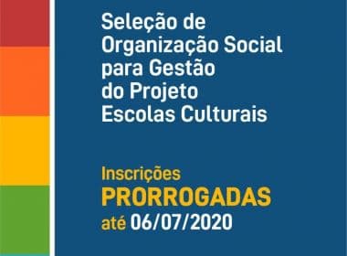 Secult prorroga prazo de edital para seleção de gestão do projeto Escolas Culturais