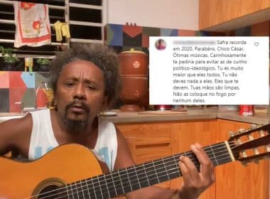 Chico César rebate fã que criticou canções politizadas: 'Não me peça pra morrer calado'