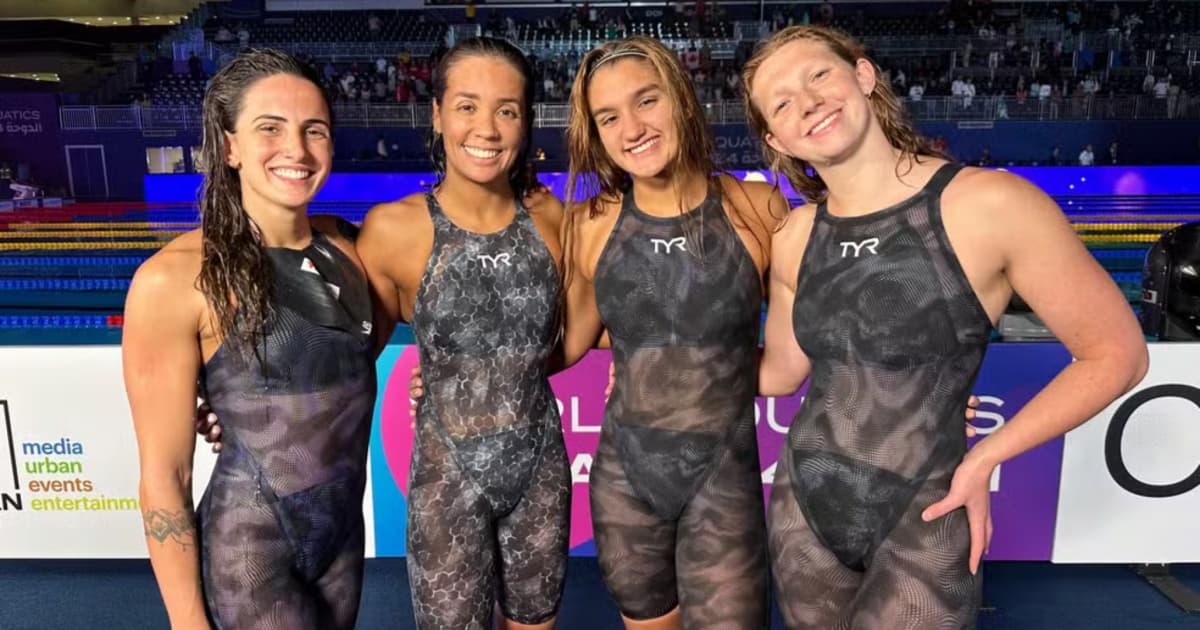 Na natação, Brasil feminino bate recorde nos 4x200m livre e fica em quarto lugar no Mundial de Doha
