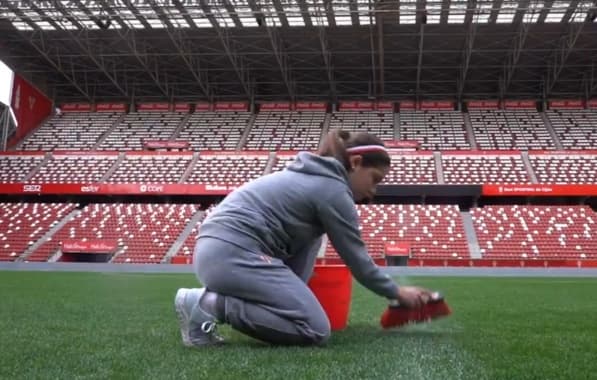 VÍDEO: Sporting Gijón, da Espanha, é criticado por divulgar vídeo de funcionária limpando o gramado no Dia da Mulher