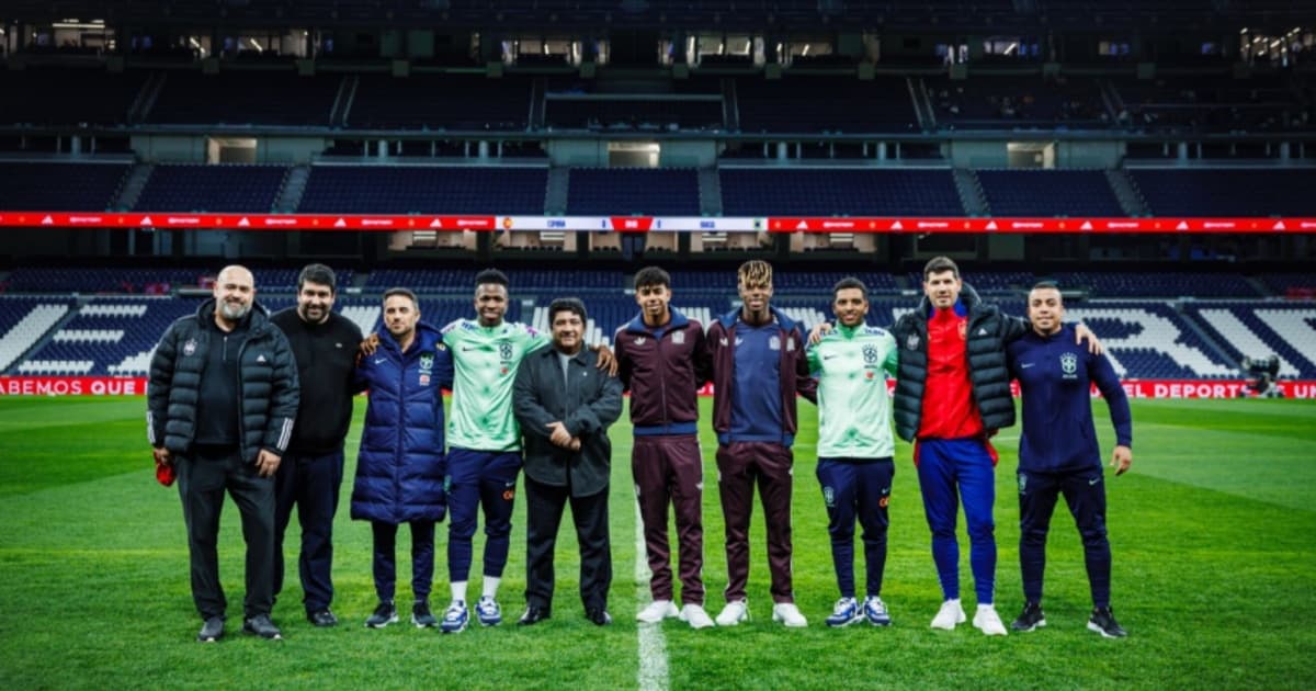 Antes do amistoso, jogadores do Brasil e da Espanha se unem no Santiago Bernabeu para ação de combate ao racismo 