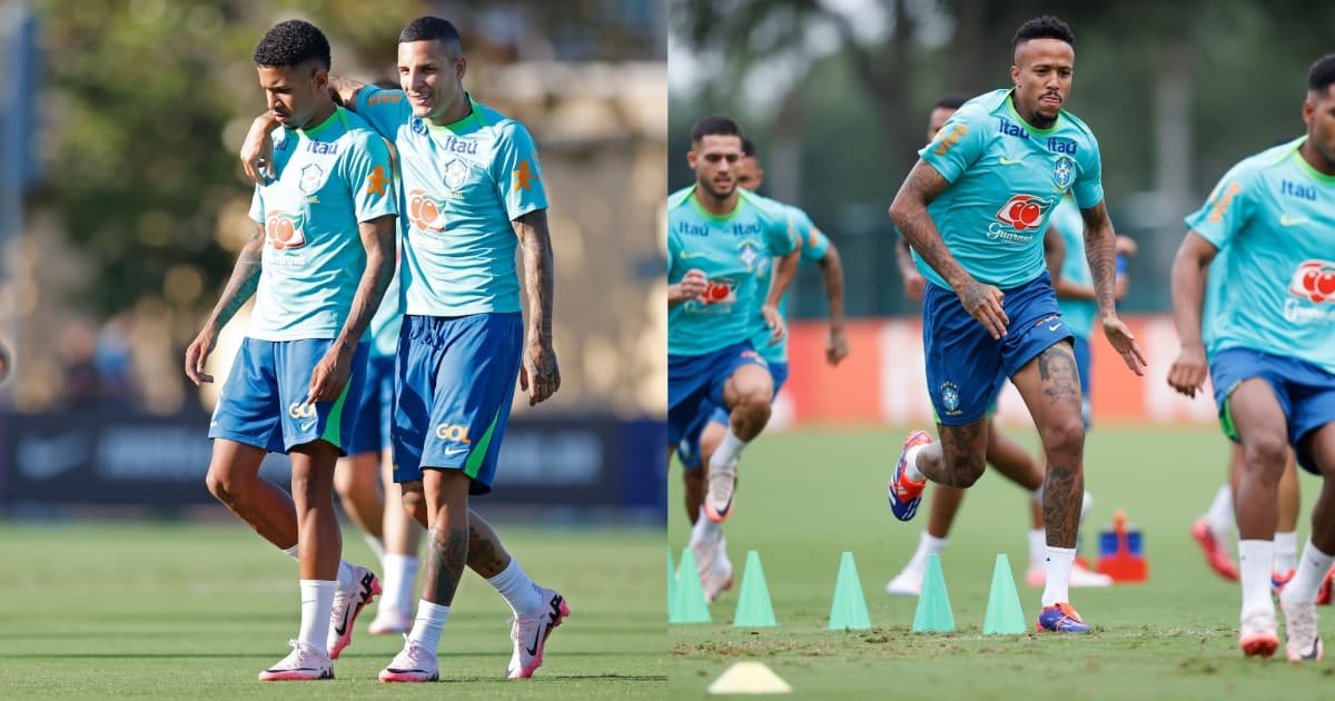 Éder Militão e Guilherme Arana realizando treinamentos na Seleção Brasileira