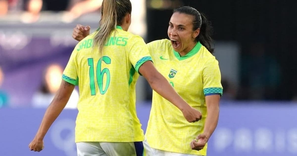Marta e Gabi Nunes comemorando gol do Brasil em Paris 2024
