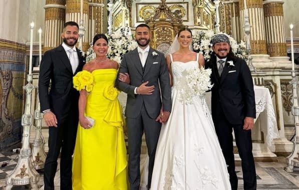 Rafa Marques e Pati Guerra se casam em cerimônia na Igreja da Vitória; Confira momentos 