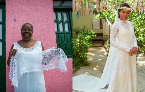 Protagonista de Renascer usa vestido de casamento desenhado por rendeira e artesã de Saubara 