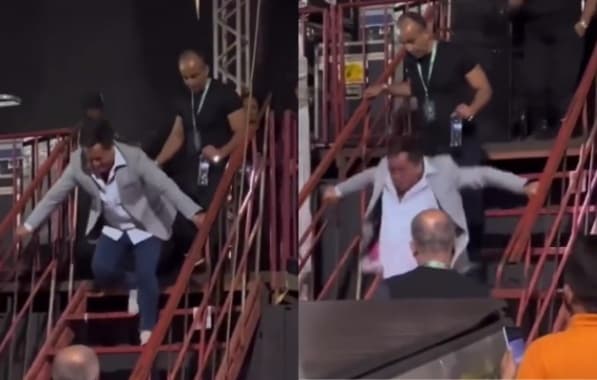 VÍDEO: Leonardo cai de escada ao deixar palco após show