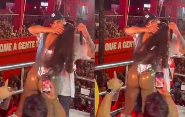 VÍDEO: Alinne Rosa dá beijão em Caio Castro em cima do trio