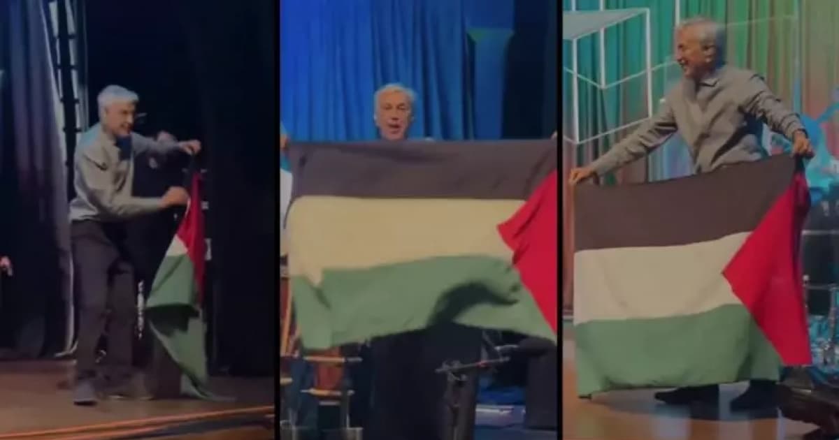 Vídeo: Caetano Veloso ergue bandeira da Palestina durante show em protesto contra a guerra em Gaza