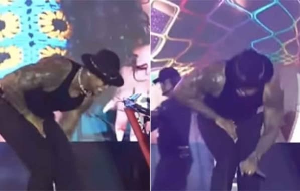 VÍDEO: Léo Santana é atingido por celular nas partes íntimas durante show e brinca com o momento 