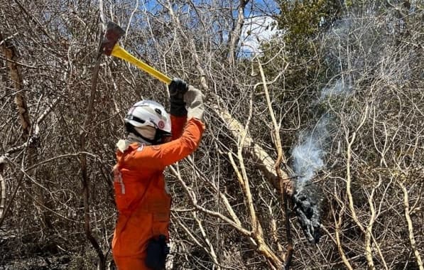 Corpo de Bombeiros controla incêndio na Serra do Candombá, na Chapada Diamantina