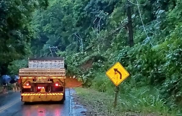 Estrada no Sul da Bahia fica interditada após barranco deslizar e cair na pista