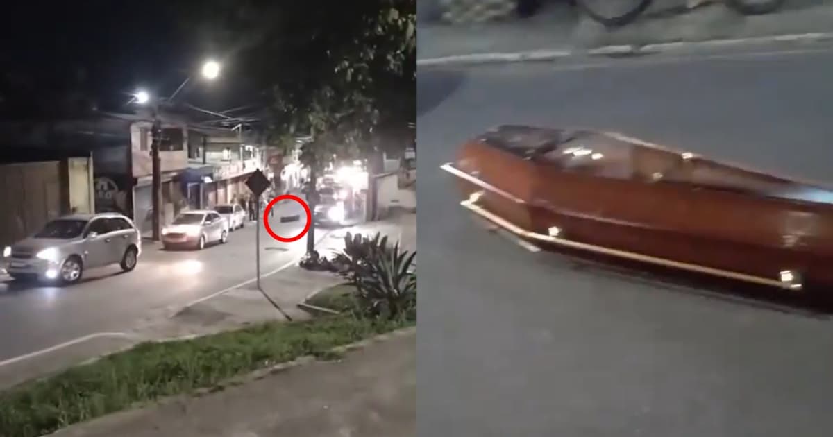 Caixão cai de carro de funerária em cidade baiana