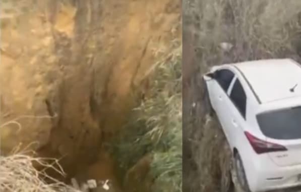 VÍDEO: Motorista perde controle da direção e carro fica a centímetros de penhasco na Bahia 