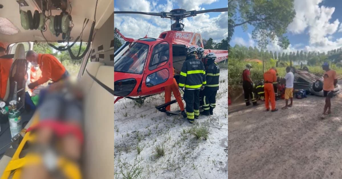 Helicóptero dos bombeiros resgata vítima de acidente de trânsito em Mata de São João
