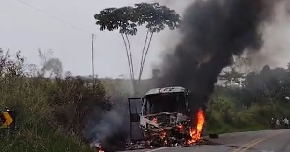 Ônibus escolar pega fogo em acidente em Jitaúna