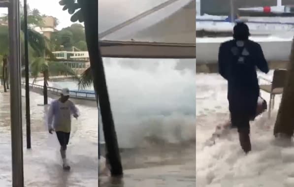 VÍDEO: Mar revolto faz ondas invadirem Yacht Clube da Bahia