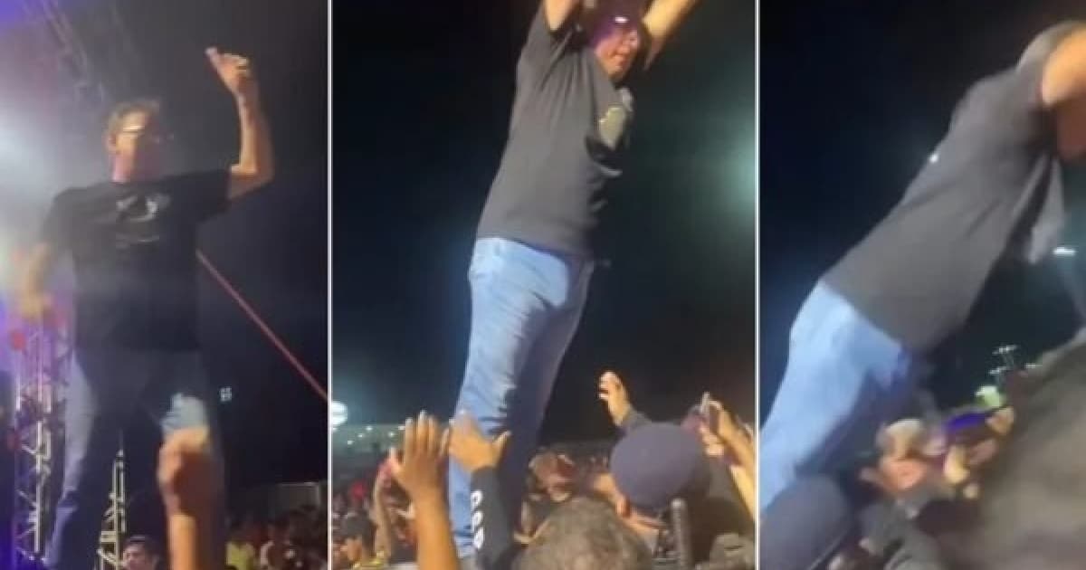 VÍDEO: Prefeito cai no chão após se jogar em cima do público durante show 