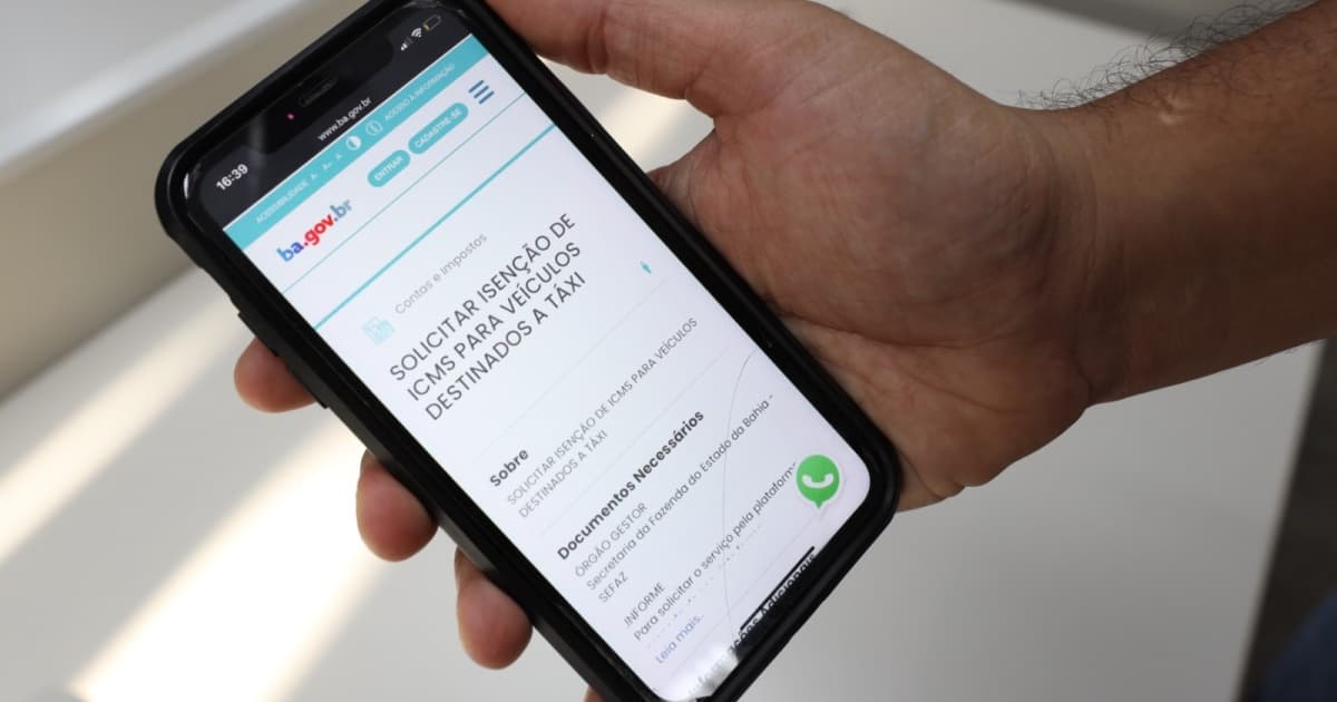 celular aberto no bahia.gov.br apontando como fazer a solicitação de isenção de icms e ipva