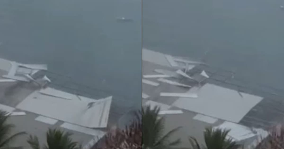 VÍDEO: Telhado do Yacht Club da Bahia é danificado por rajadas de vento