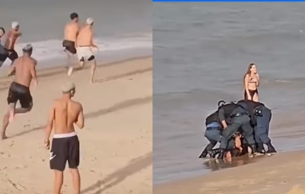 Homem é quase linchado após após agredir mulher em praia; vídeo mostra correria