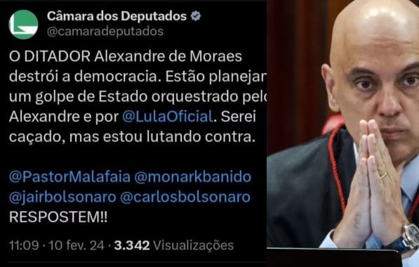 Perfil da Câmara dos Deputados no ‘X’ é hackeado e publicação chama ministro do STF de ditador