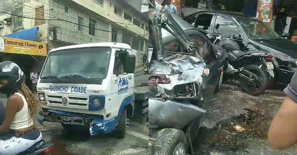 VÍDEO: Caminhão guincho perde freio e atinge quatro carros em bairro de Salvador