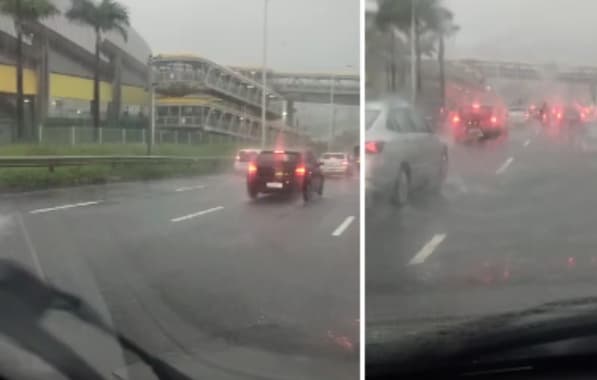 Chuva torrencial cai em Salvador e deixa Avenida Paralela completamente alagada 
