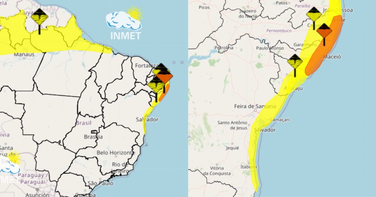 Inmet emite alerta amarelo de temporal no litoral baiano