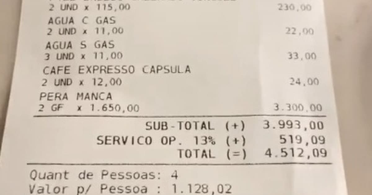 Amigos se confundem durante jantar em restaurante de Salvador, pedem vinho de R$ 1.650 e pagam conta de R$ 4.500