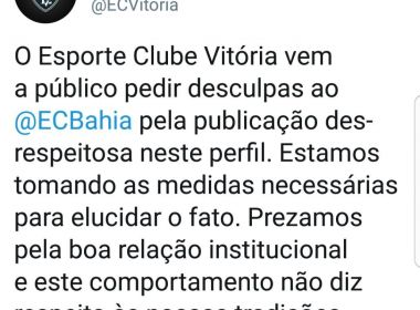 Vitória posta provocação ao Bahia e pede desculpas: Prezamos pela