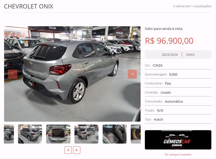 Chevrolet Onix disponÃ­vel na loja GÃªmeosCar Seminovos